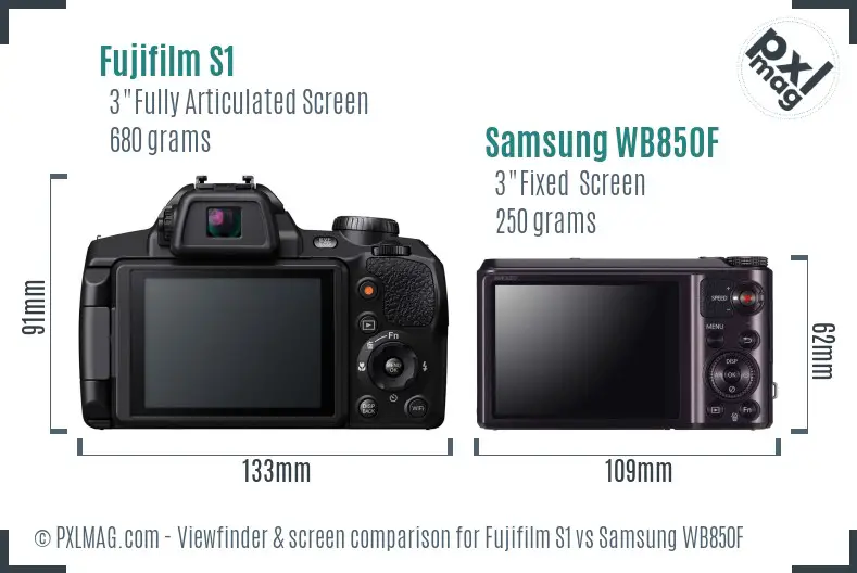 Fujifilm S1 vs Samsung WB850F Screen and Viewfinder comparison