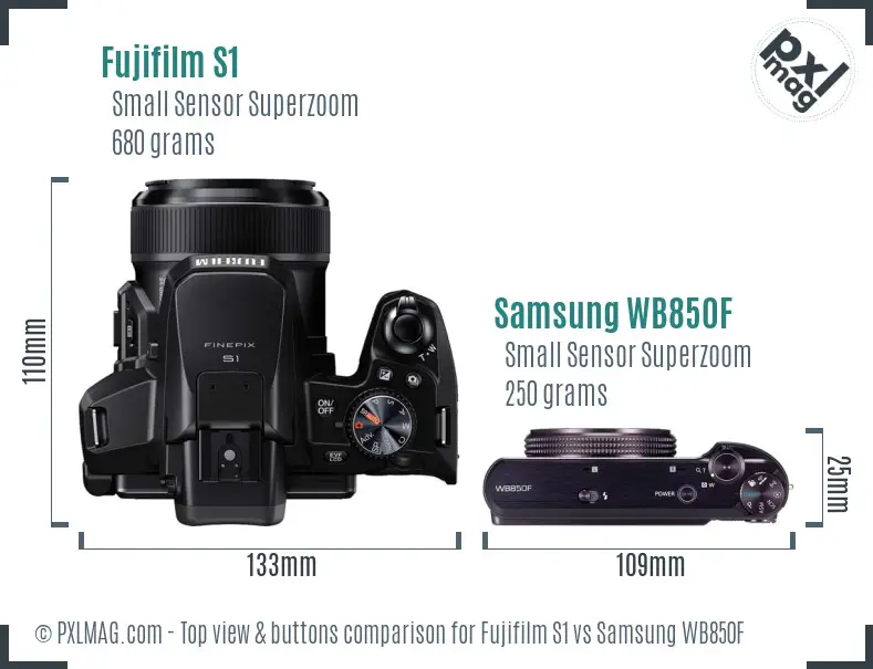 Fujifilm S1 vs Samsung WB850F top view buttons comparison