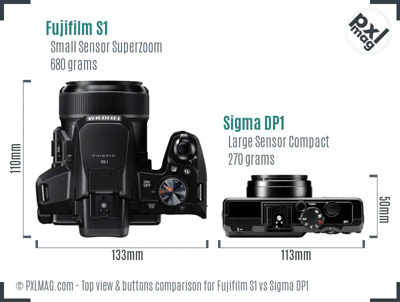 Fujifilm S1 vs Sigma DP1 top view buttons comparison Fujifilm S1 vs Sigma DP1 top view buttons comparison