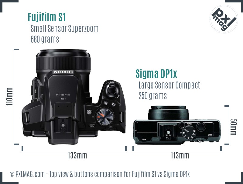Fujifilm S1 vs Sigma DP1x top view buttons comparison