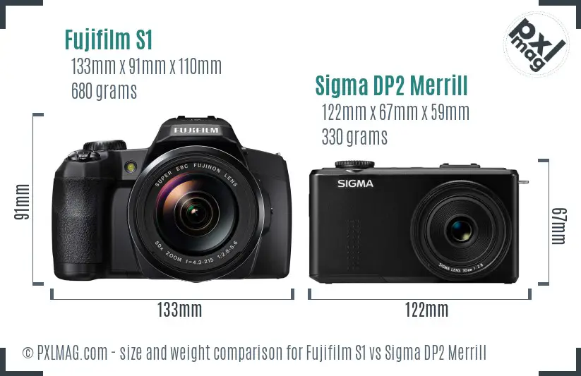 Fujifilm S1 vs Sigma DP2 Merrill size comparison