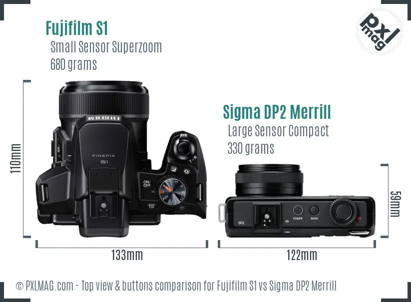 Fujifilm S1 vs Sigma DP2 Merrill top view buttons comparison