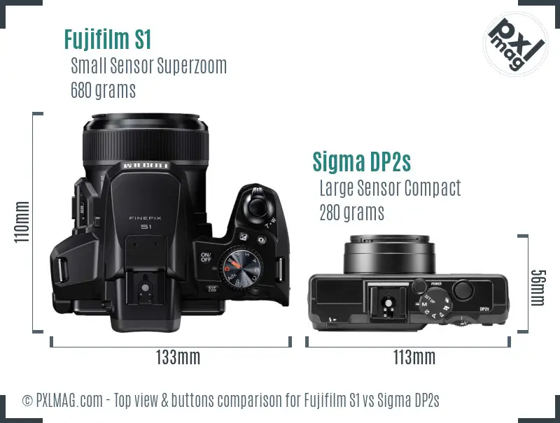 Fujifilm S1 vs Sigma DP2s top view buttons comparison