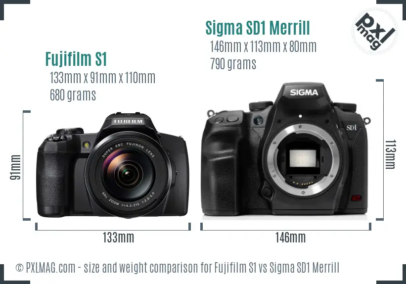 Fujifilm S1 vs Sigma SD1 Merrill size comparison