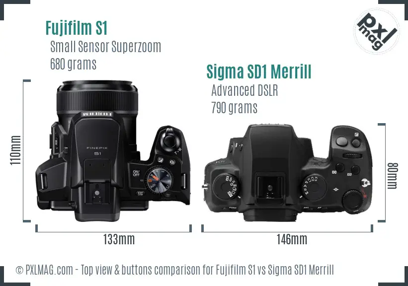 Fujifilm S1 vs Sigma SD1 Merrill top view buttons comparison