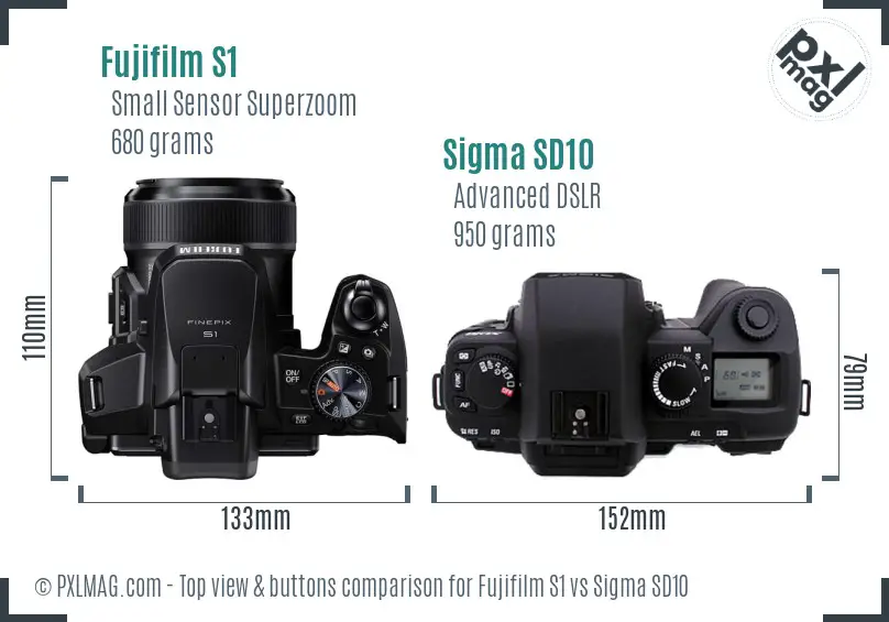 Fujifilm S1 vs Sigma SD10 top view buttons comparison