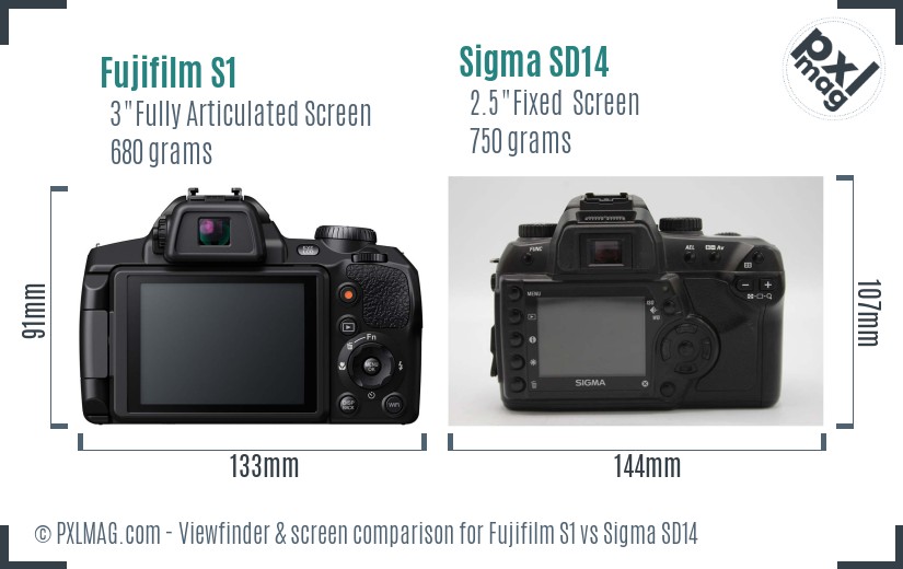 Fujifilm S1 vs Sigma SD14 Screen and Viewfinder comparison