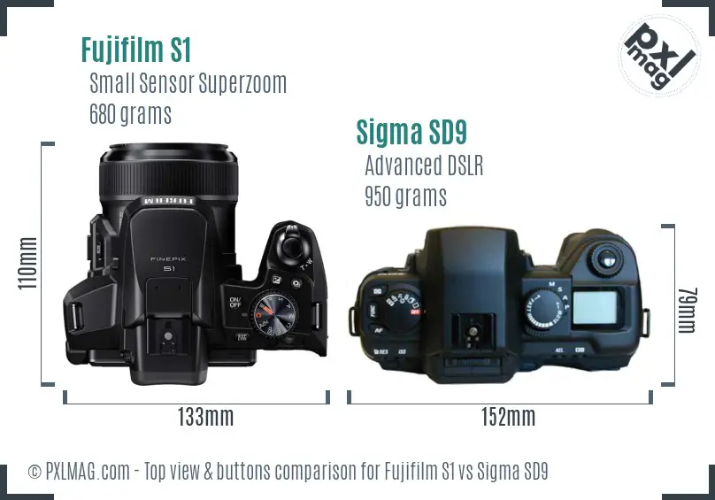 Fujifilm S1 vs Sigma SD9 top view buttons comparison