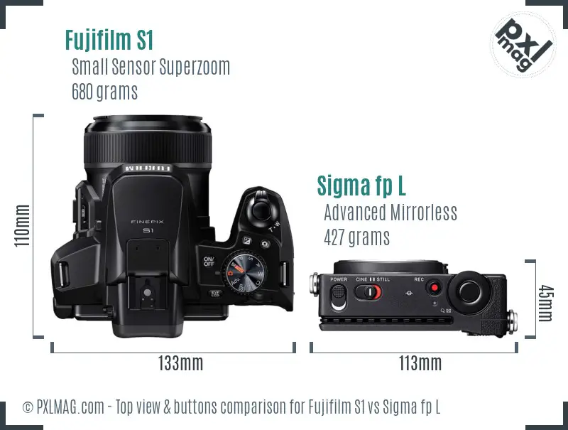Fujifilm S1 vs Sigma fp L top view buttons comparison