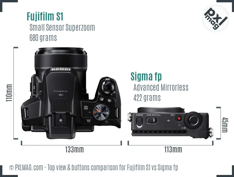 Fujifilm S1 vs Sigma fp top view buttons comparison