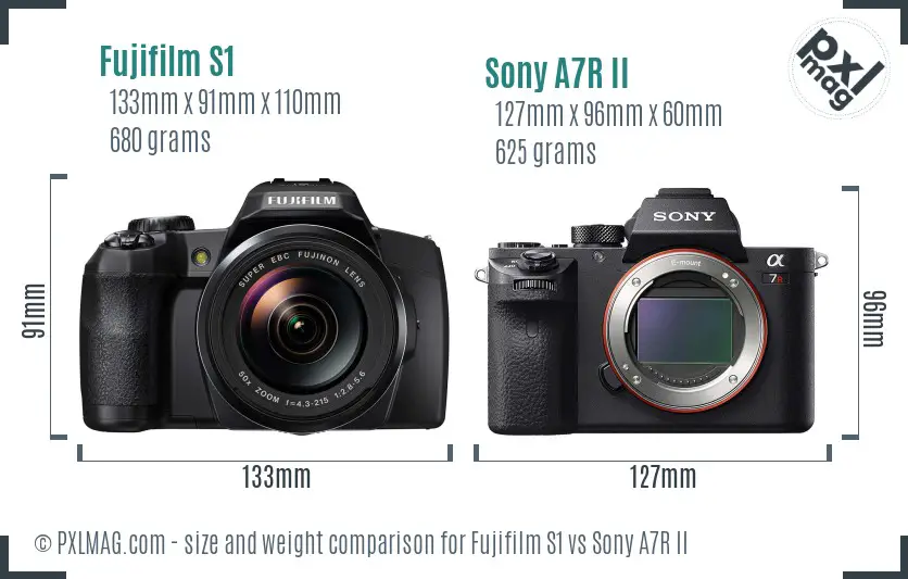 Fujifilm S1 vs Sony A7R II size comparison