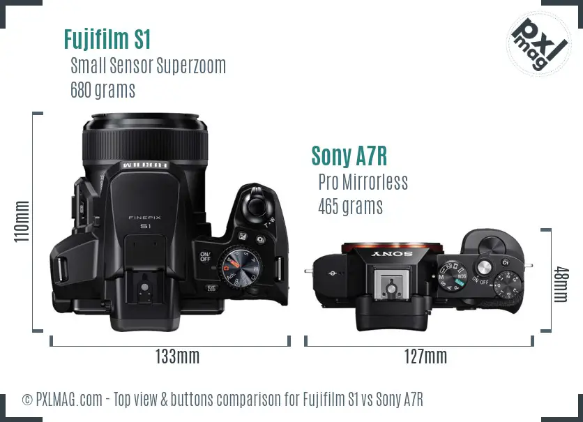 Fujifilm S1 vs Sony A7R top view buttons comparison Fujifilm S1 vs Sony A7R top view buttons comparison