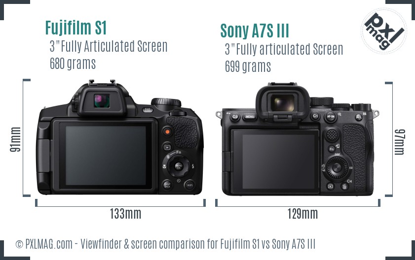 Fujifilm S1 vs Sony A7S III Screen and Viewfinder comparison