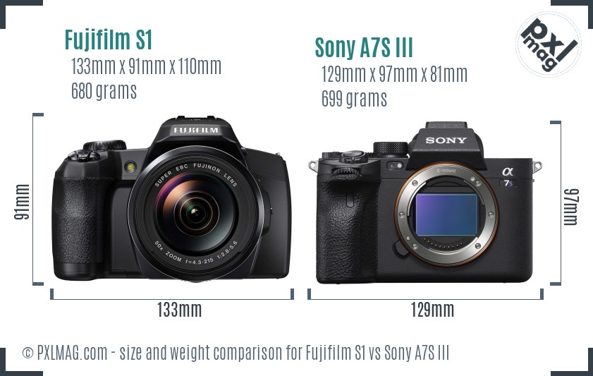 Fujifilm S1 vs Sony A7S III size comparison