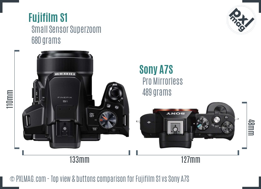 Fujifilm S1 vs Sony A7S top view buttons comparison