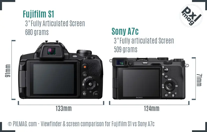 Fujifilm S1 vs Sony A7c Screen and Viewfinder comparison