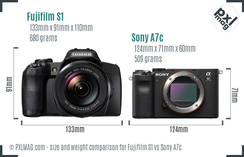 Fujifilm S1 vs Sony A7c size comparison