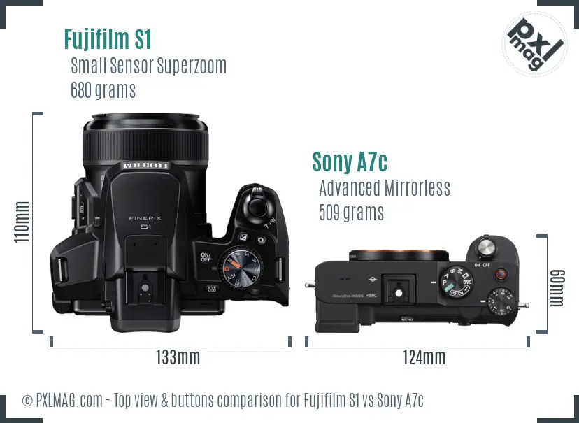 Fujifilm S1 vs Sony A7c top view buttons comparison