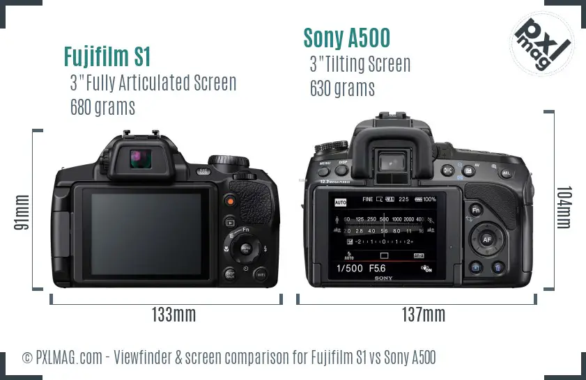 Fujifilm S1 vs Sony A500 Screen and Viewfinder comparison