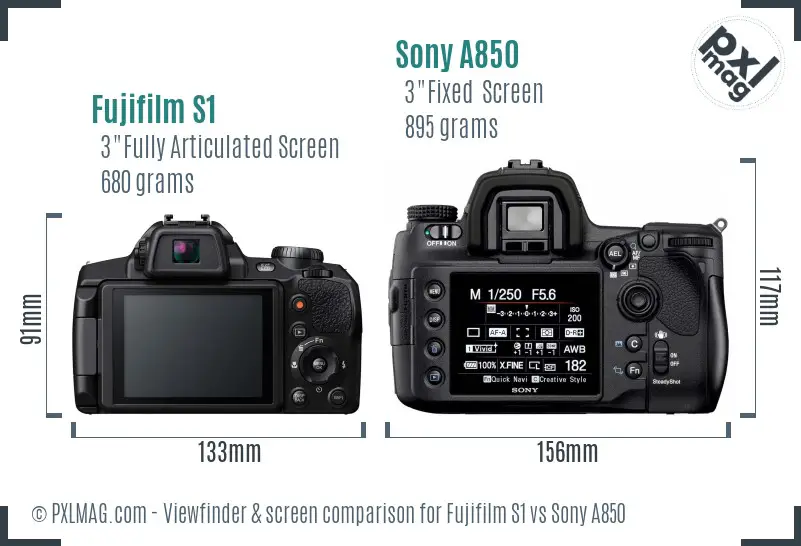 Fujifilm S1 vs Sony A850 Screen and Viewfinder comparison