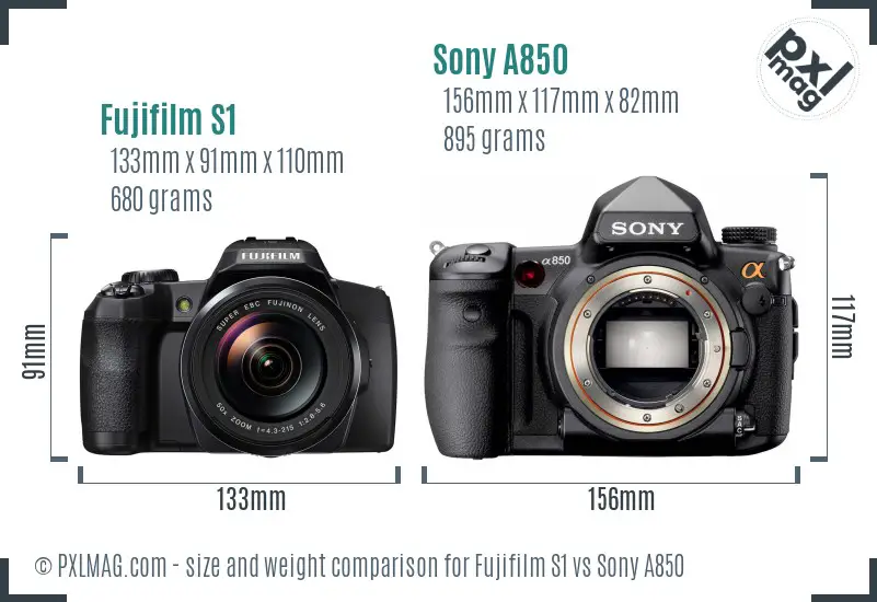 Fujifilm S1 vs Sony A850 size comparison