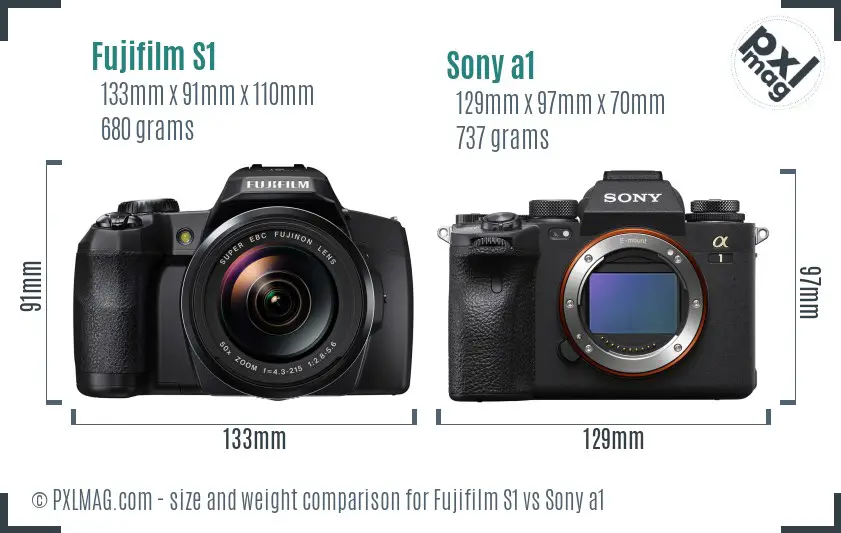 Fujifilm S1 vs Sony a1 size comparison