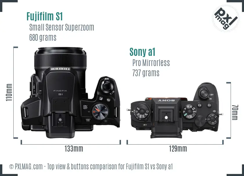 Fujifilm S1 vs Sony a1 top view buttons comparison