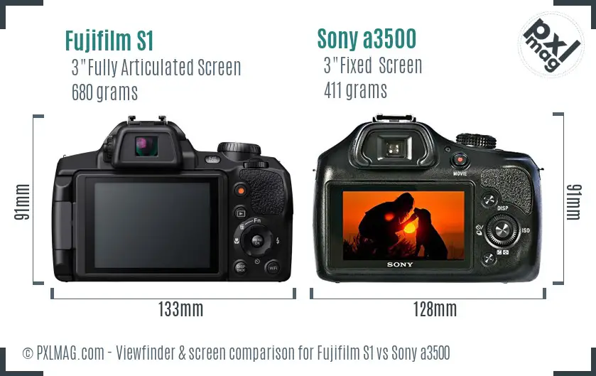 Fujifilm S1 vs Sony a3500 Screen and Viewfinder comparison