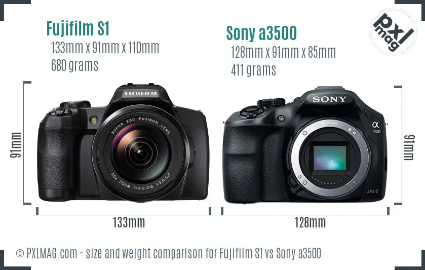 Fujifilm S1 vs Sony a3500 size comparison