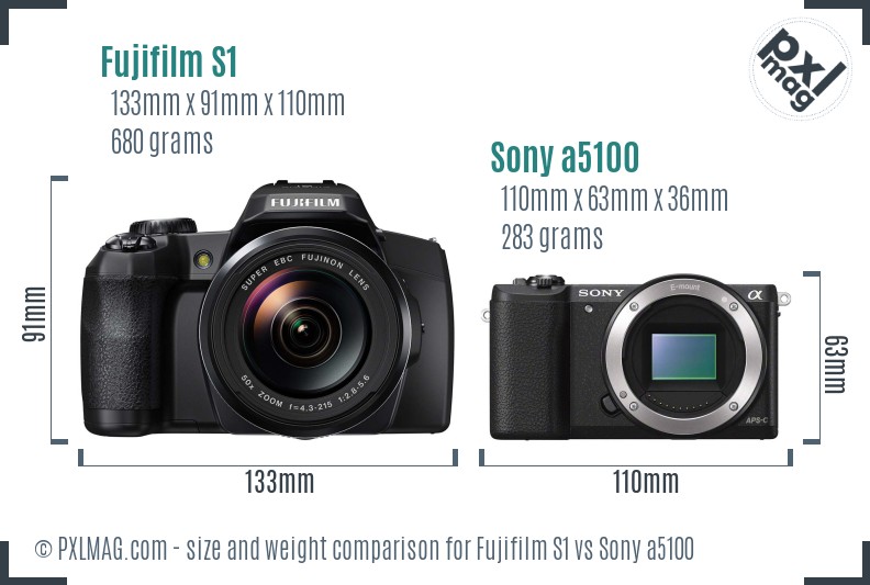 Fujifilm S1 vs Sony a5100 size comparison