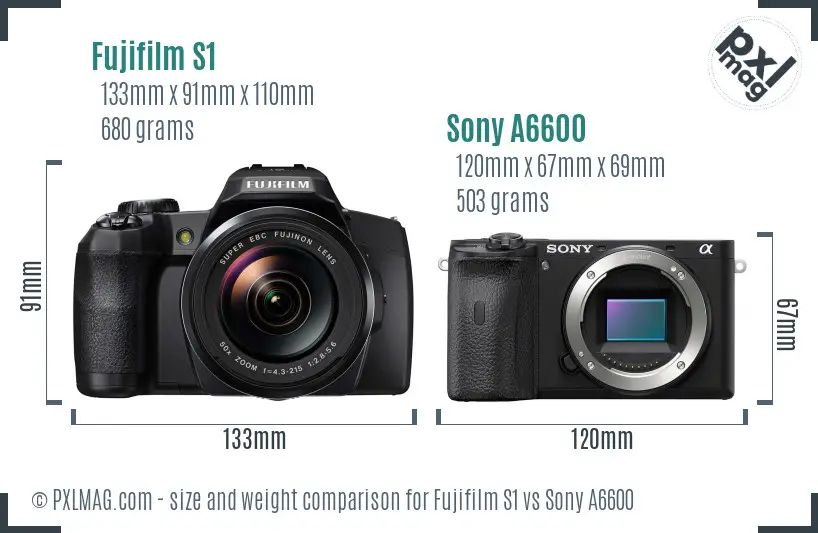 Fujifilm S1 vs Sony A6600 size comparison