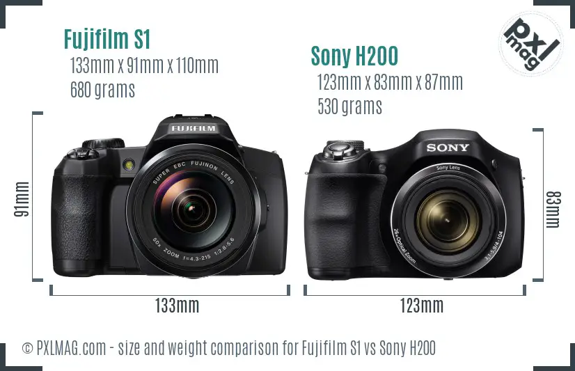 Fujifilm S1 vs Sony H200 size comparison