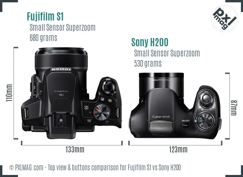 Fujifilm S1 vs Sony H200 top view buttons comparison