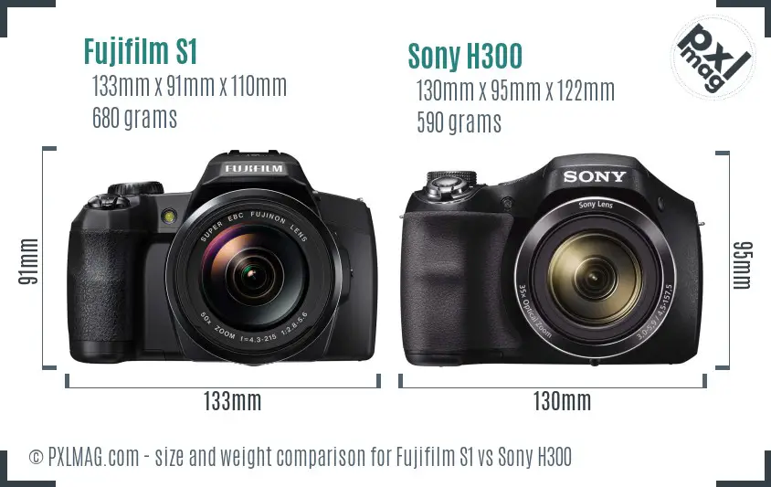 Fujifilm S1 vs Sony H300 size comparison