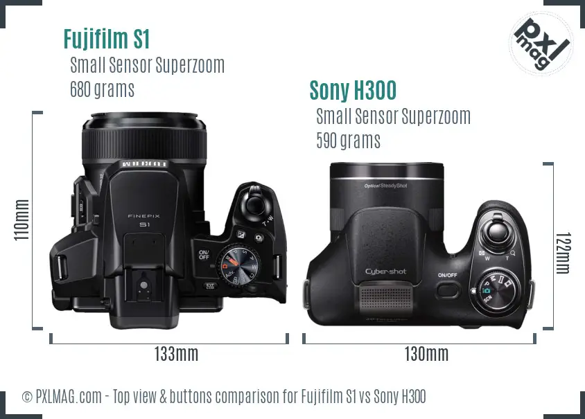 Fujifilm S1 vs Sony H300 top view buttons comparison