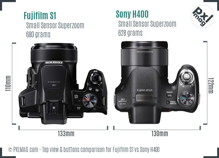 Fujifilm S1 vs Sony H400 top view buttons comparison