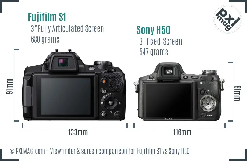 Fujifilm S1 vs Sony H50 Screen and Viewfinder comparison