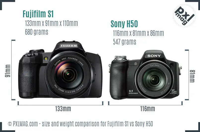 Fujifilm S1 vs Sony H50 size comparison