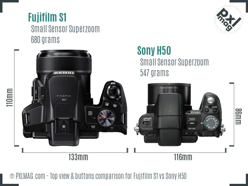 Fujifilm S1 vs Sony H50 top view buttons comparison
