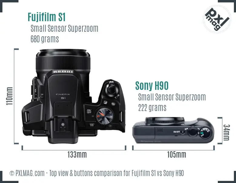 Fujifilm S1 vs Sony H90 top view buttons comparison