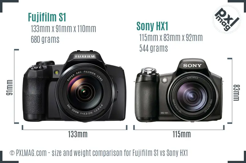 Fujifilm S1 vs Sony HX1 size comparison