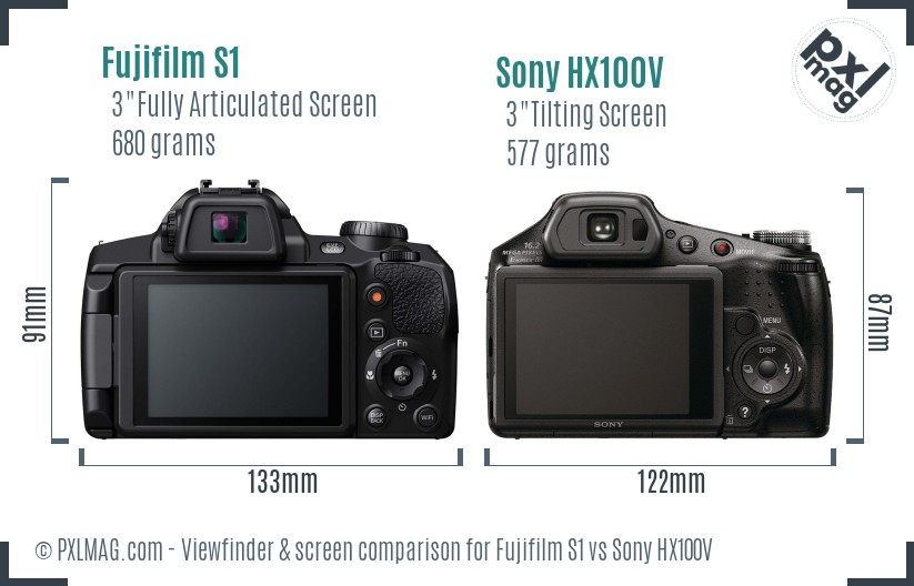 Fujifilm S1 vs Sony HX100V Screen and Viewfinder comparison