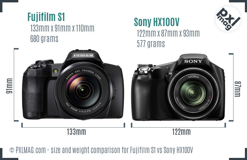 Fujifilm S1 vs Sony HX100V size comparison