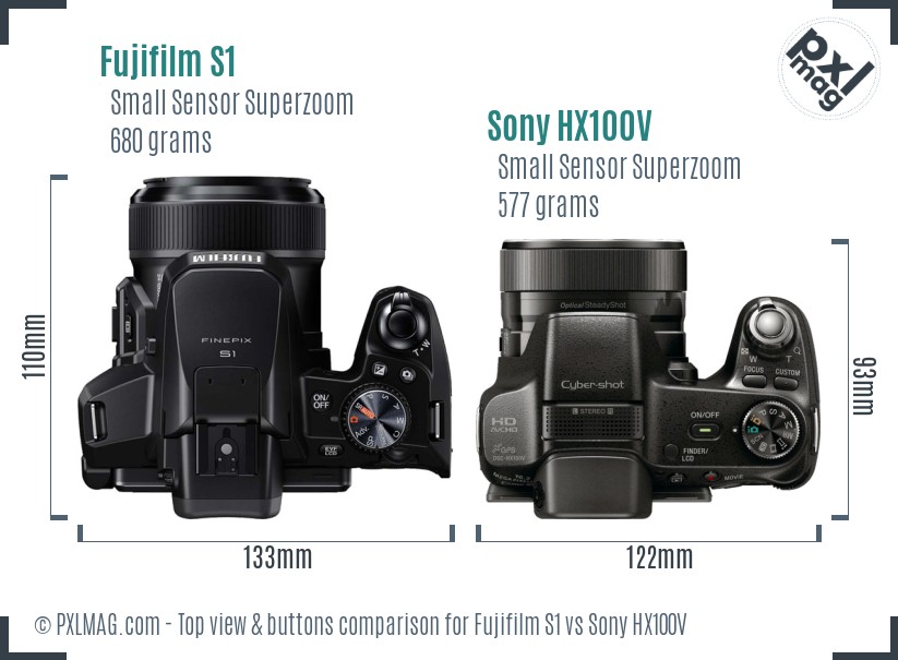 Fujifilm S1 vs Sony HX100V top view buttons comparison