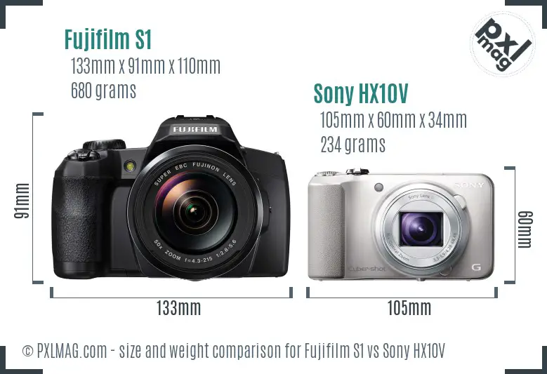 Fujifilm S1 vs Sony HX10V size comparison