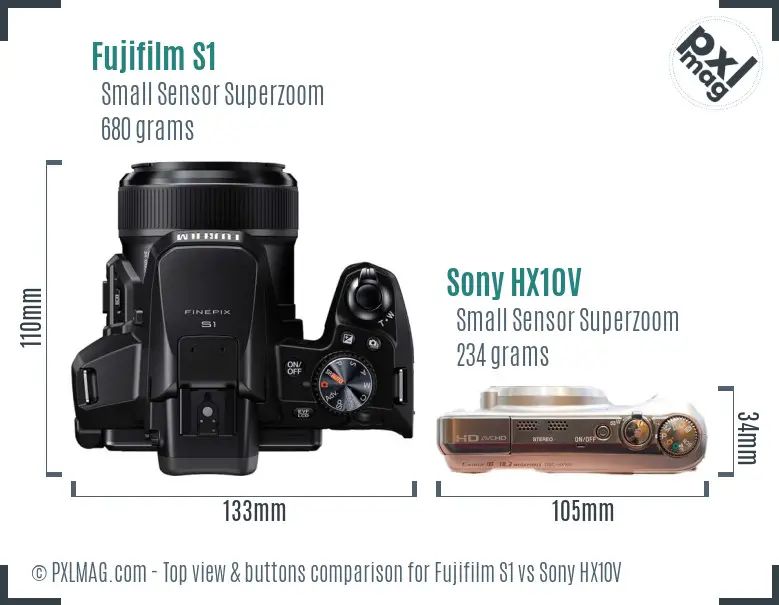 Fujifilm S1 vs Sony HX10V top view buttons comparison