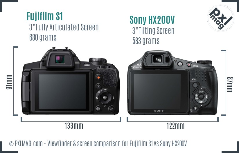 Fujifilm S1 vs Sony HX200V Screen and Viewfinder comparison