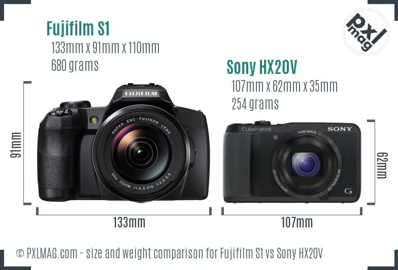 Fujifilm S1 vs Sony HX20V size comparison