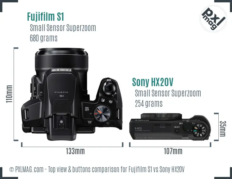 Fujifilm S1 vs Sony HX20V top view buttons comparison