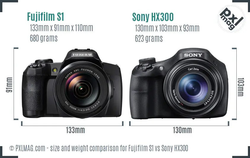 Fujifilm S1 vs Sony HX300 size comparison